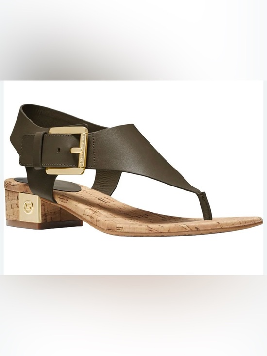 Michael Kors Olive Green Cork Slingback Thong Sandals
